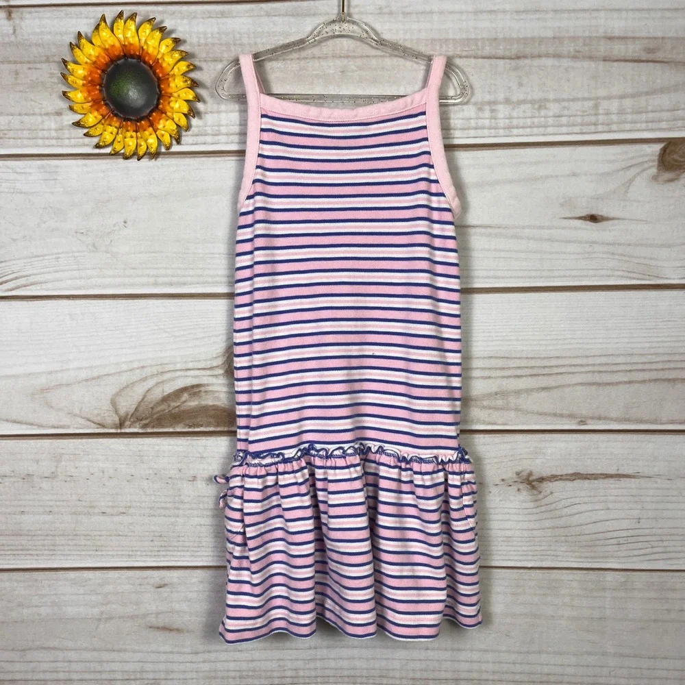 Ralph Lauren Girls Pink Blue Striped Sleeveless Summer Ruffle Polo Dress 6